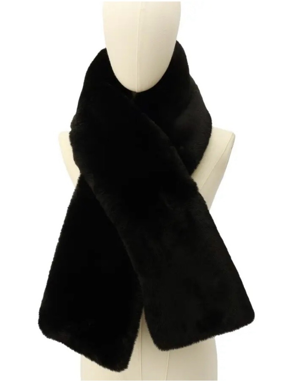 kate spade Black Faux Fur Pull Through Wrap Scarf